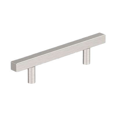 Satin nickel square bar pull with 3-3/4 inch center-to-center mounting for home improvement use