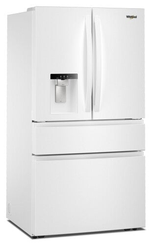 White Whirlpool French door refrigerator with flexible temperature drawer and in-door filtered water dispenser in appliances collection