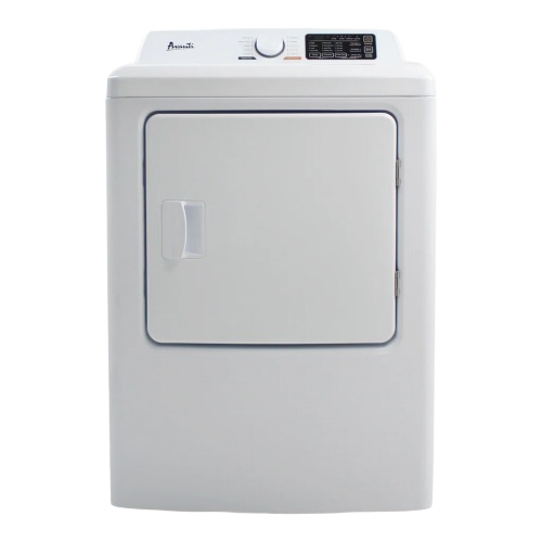 White front load electric clothes dryer with control dial and digital function panel in dryers and appliances collection