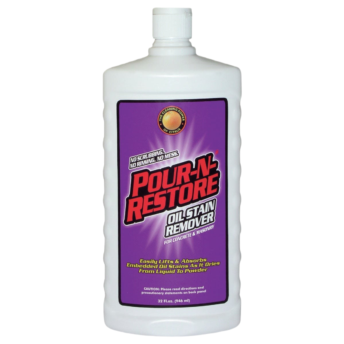 Bottle of Pour-N-Restore oil stain remover with purple label for concrete cleaning in Paint & Supplies under $50 collection