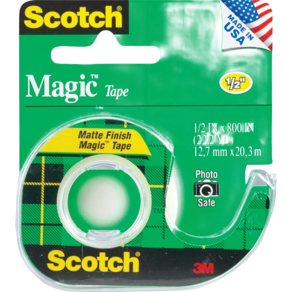 Clear matte finish tape with easy-to-use dispenser for home improvement and general purpose tasks