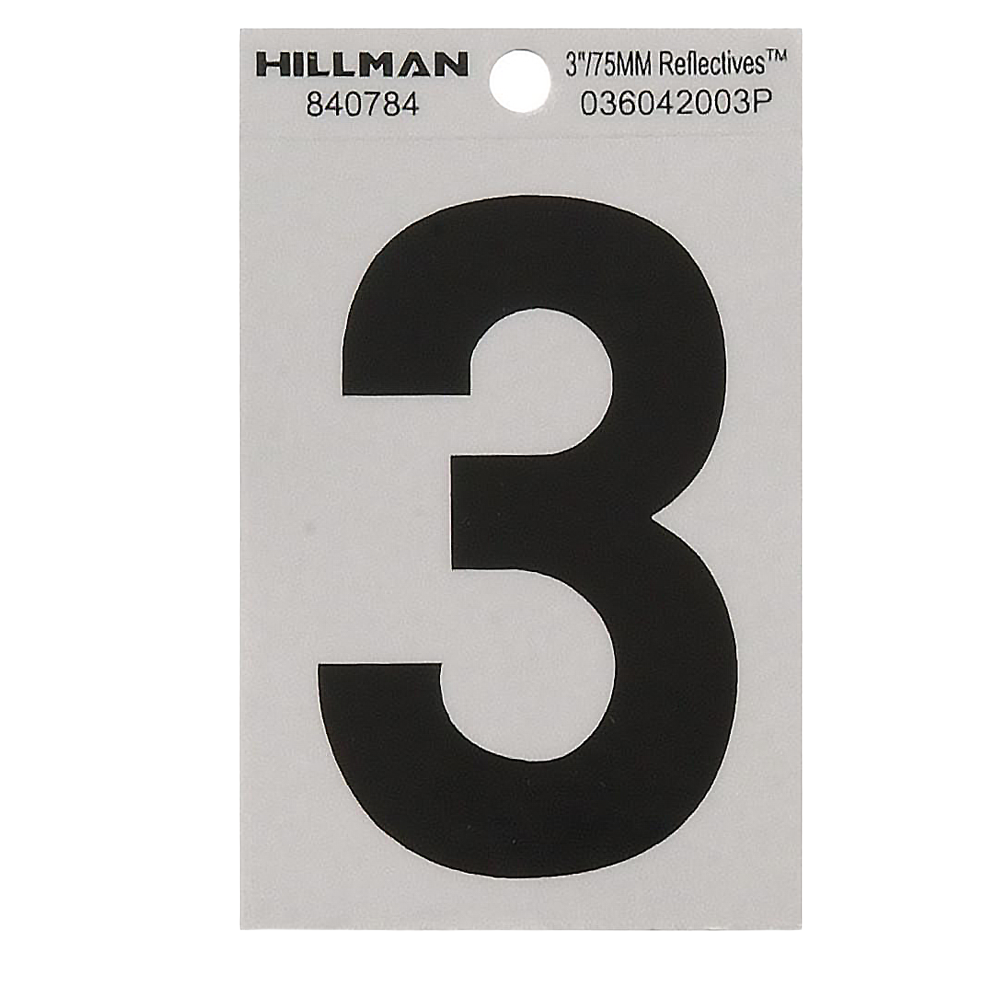 Hillman 3-In. Adhesive Black & Silver House Number 3
