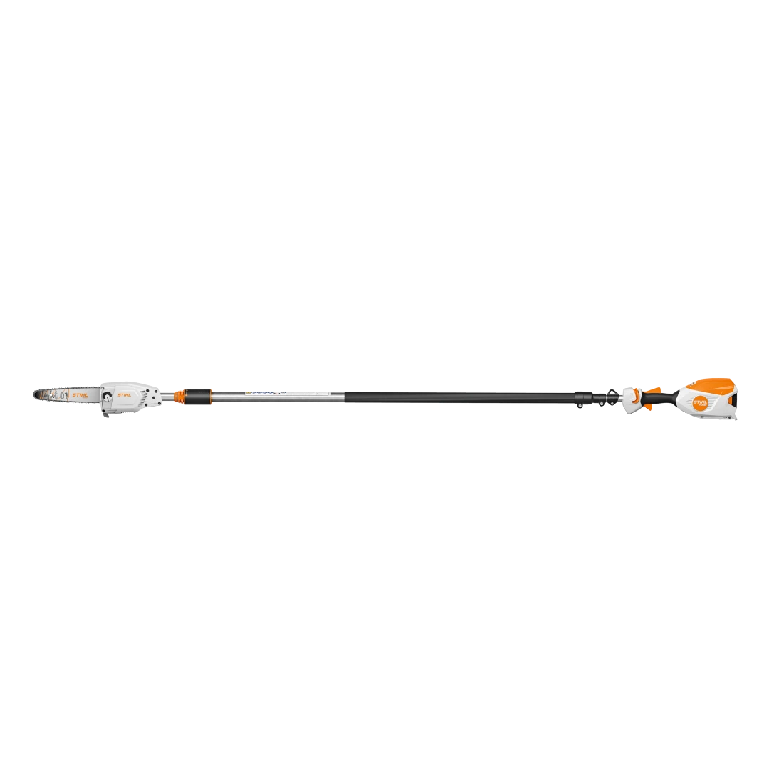 Battery-powered pole pruner with extendable shaft and compact cutting head designed for home improvement tasks