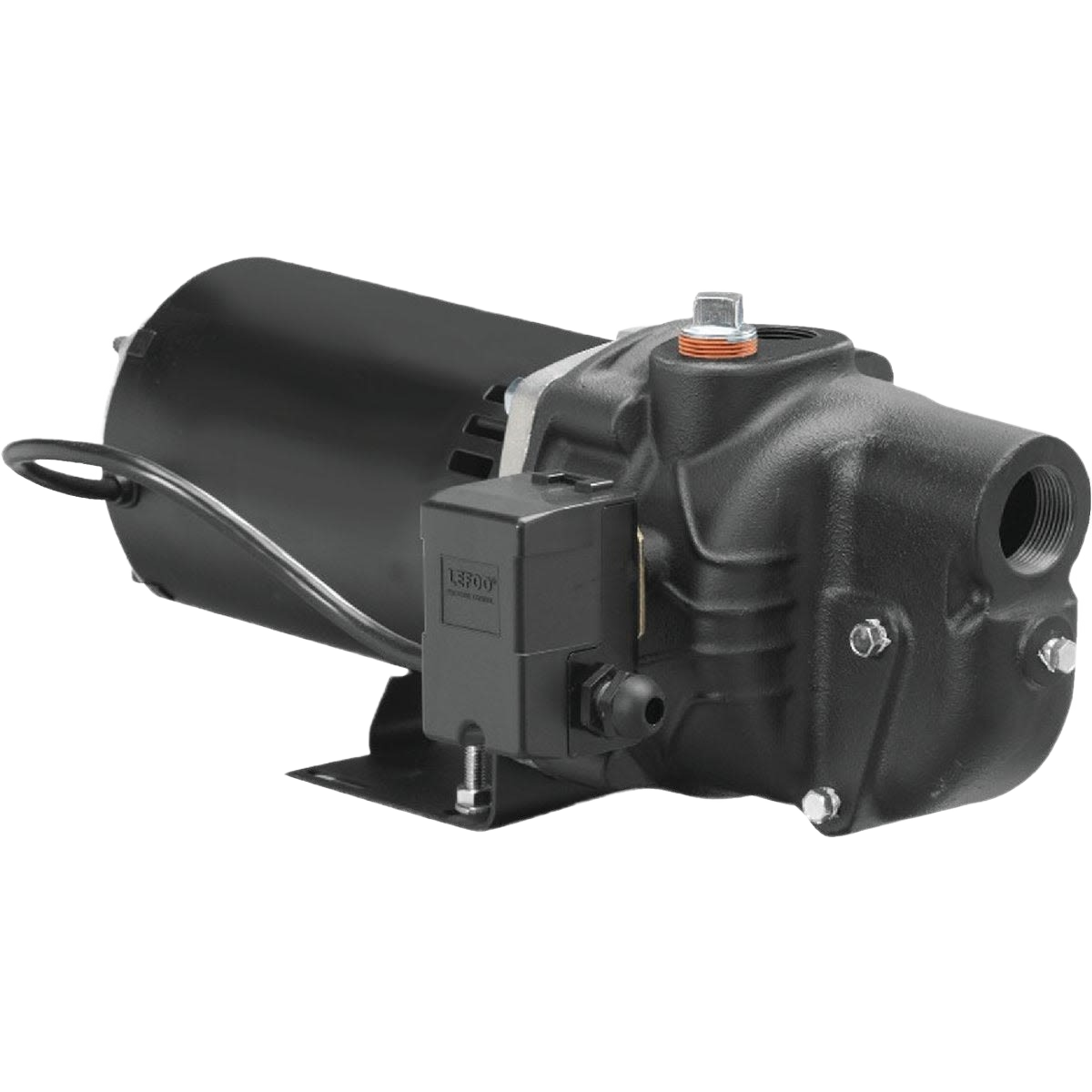 Black cast iron shallow water well jet pump with electric motor for home improvement and water transfer tasks