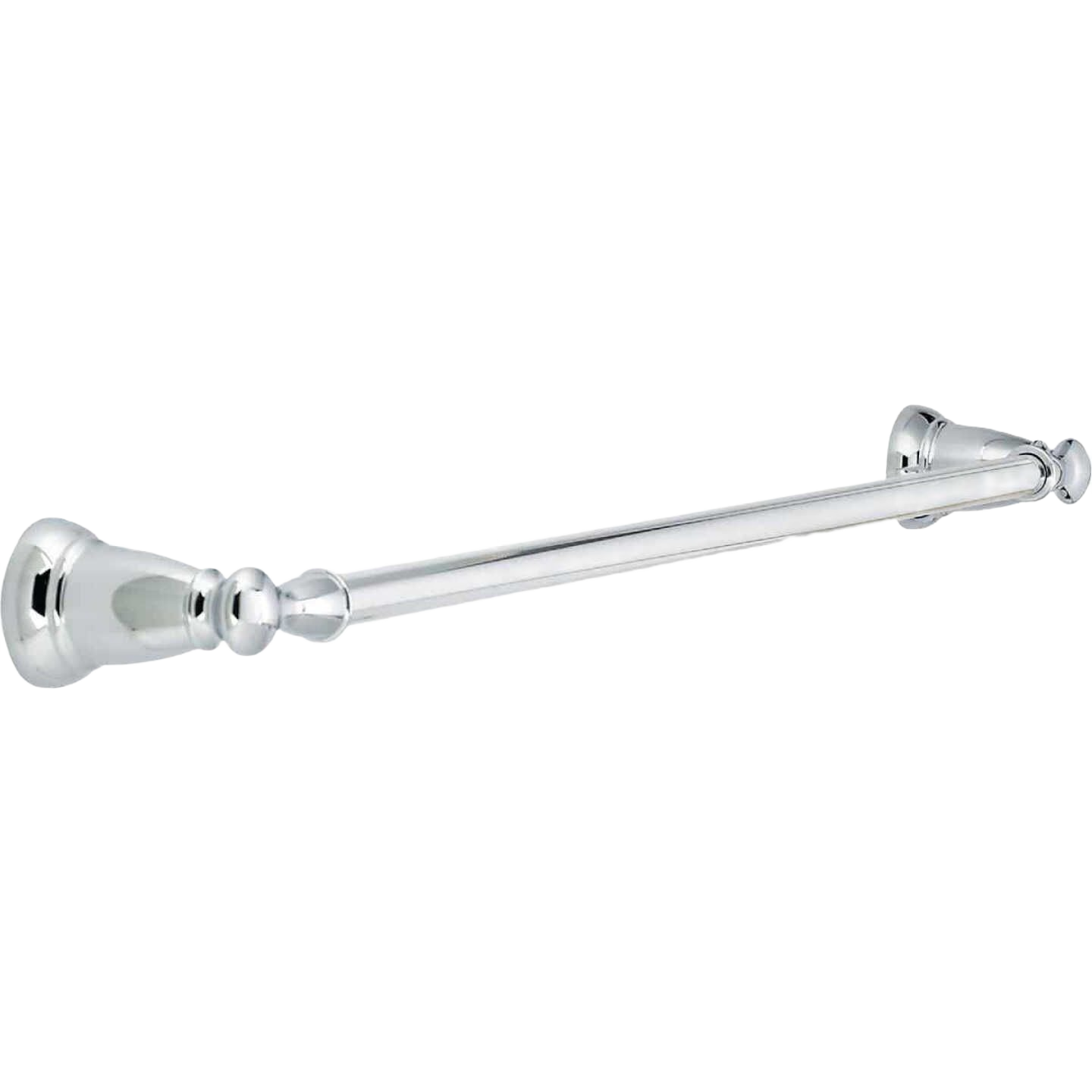 Chrome towel bar with decorative end mounts, 24-inch length, designed for bathroom home improvement projects