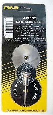 Set of four rotary tool saw blades for cutting wood, metal, and particle board in power tool accessories collections
