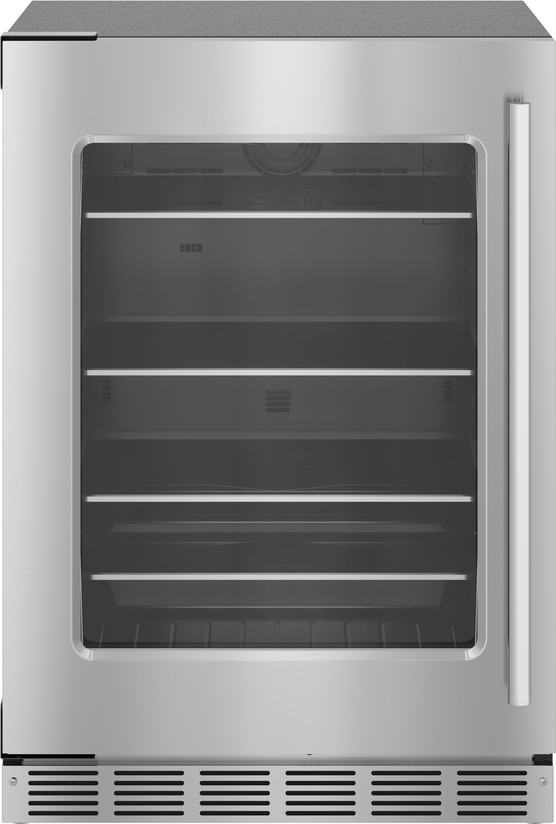 Under counter stainless steel refrigerator with glass door, adjustable shelves, and left hinge for kitchen appliance collections
