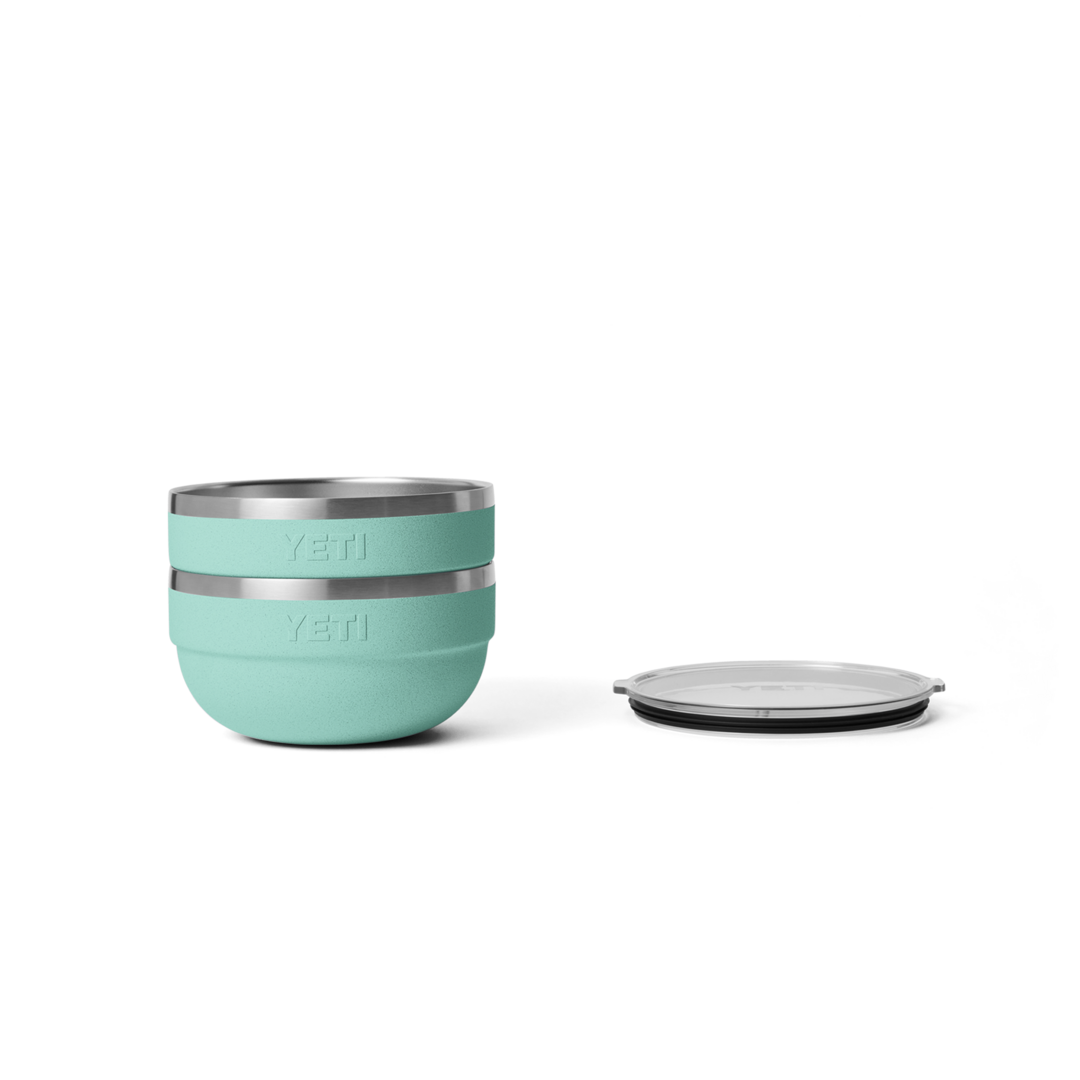 Stacked teal insulated stainless steel bowls with gray lids for Dinnerware and Kitchen & Kitchenware collections