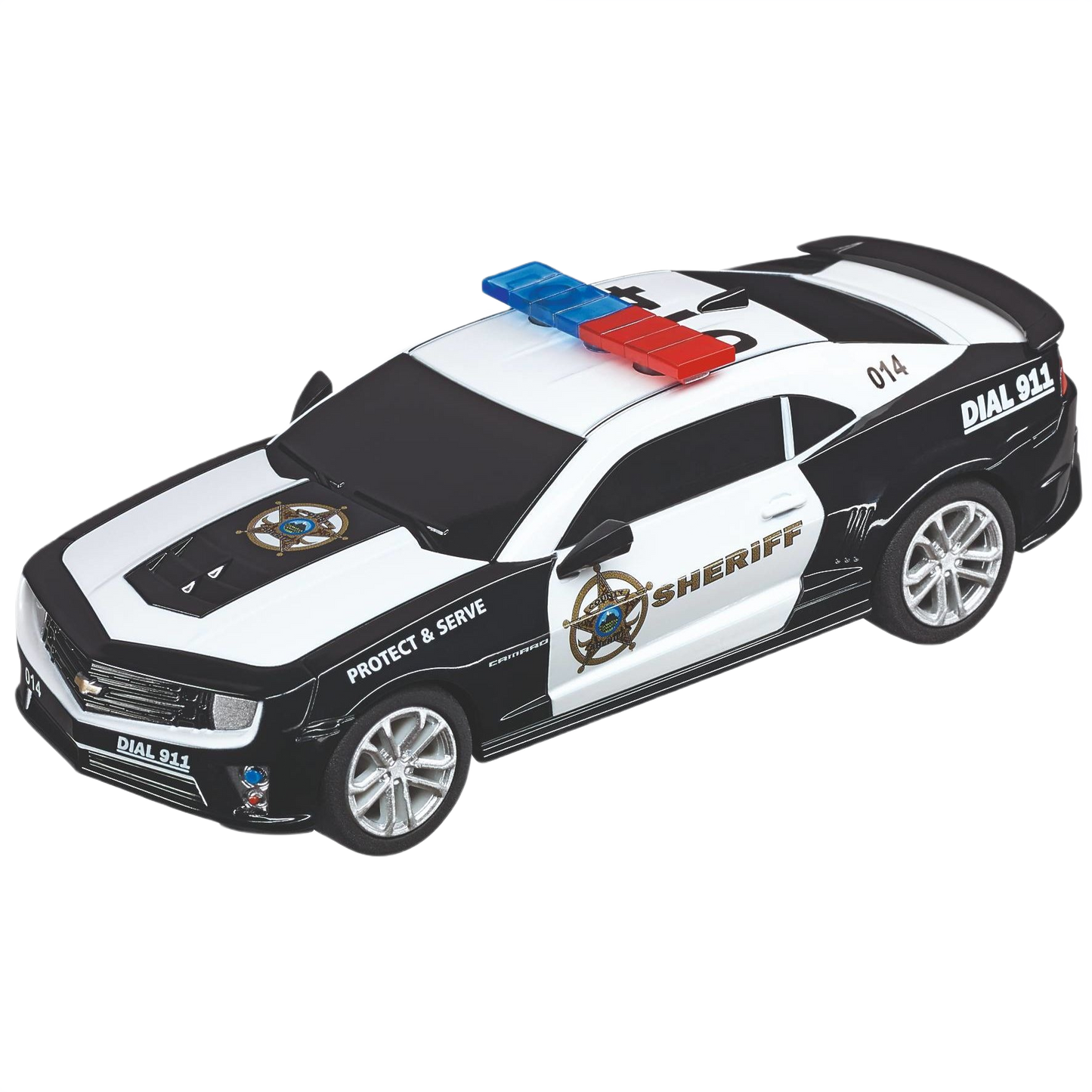 Black and white 1:43 scale sheriff Camaro slot car with red and blue light bar in Vehicles & Remote Controlled Toys collection