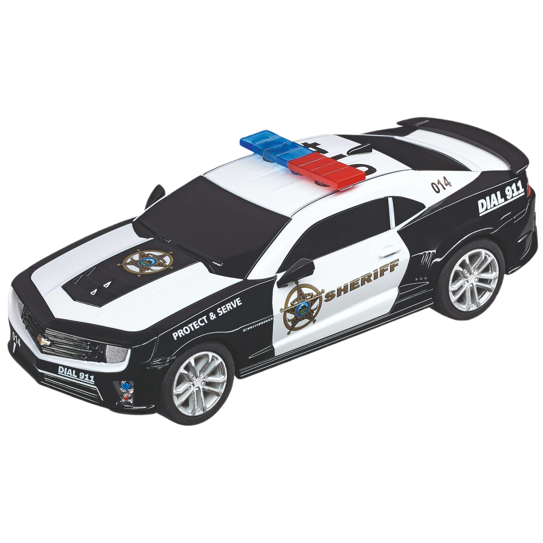 Black and white 1:43 scale sheriff Camaro slot car with red and blue light bar in Vehicles & Remote Controlled Toys collection