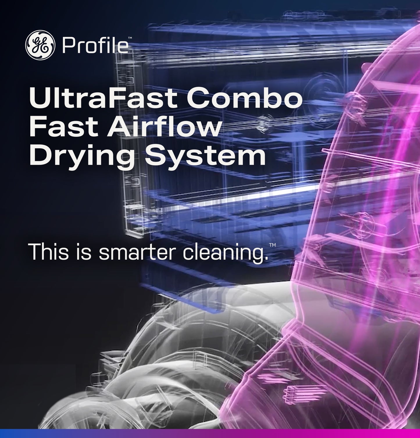 Graphic showing fast airflow drying system technology for GE Profile UltraFast Combo washer/dryer in Washer/Dryer Combos collection