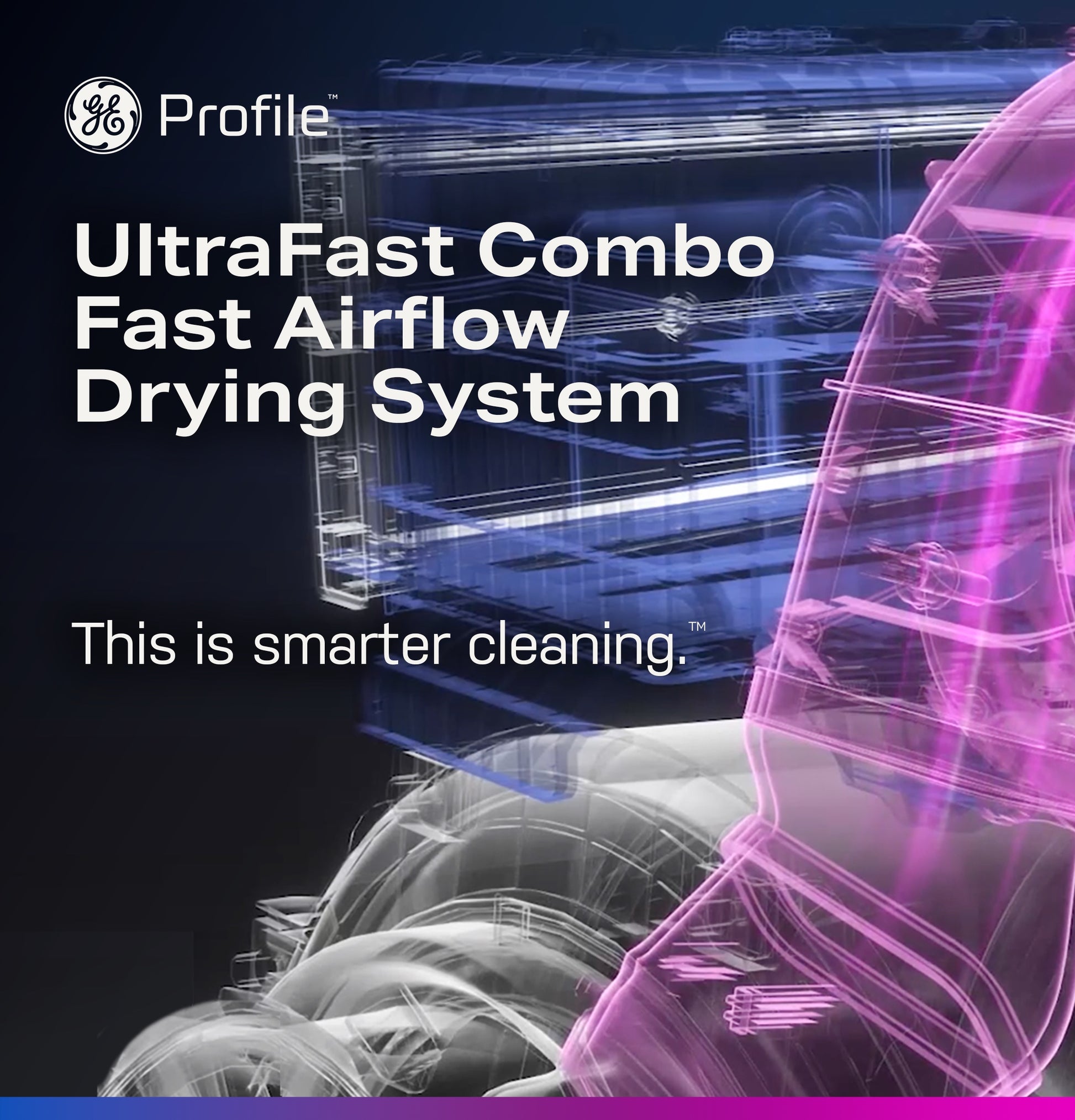 Graphic showing fast airflow drying system technology for GE Profile UltraFast Combo washer/dryer in Washer/Dryer Combos collection