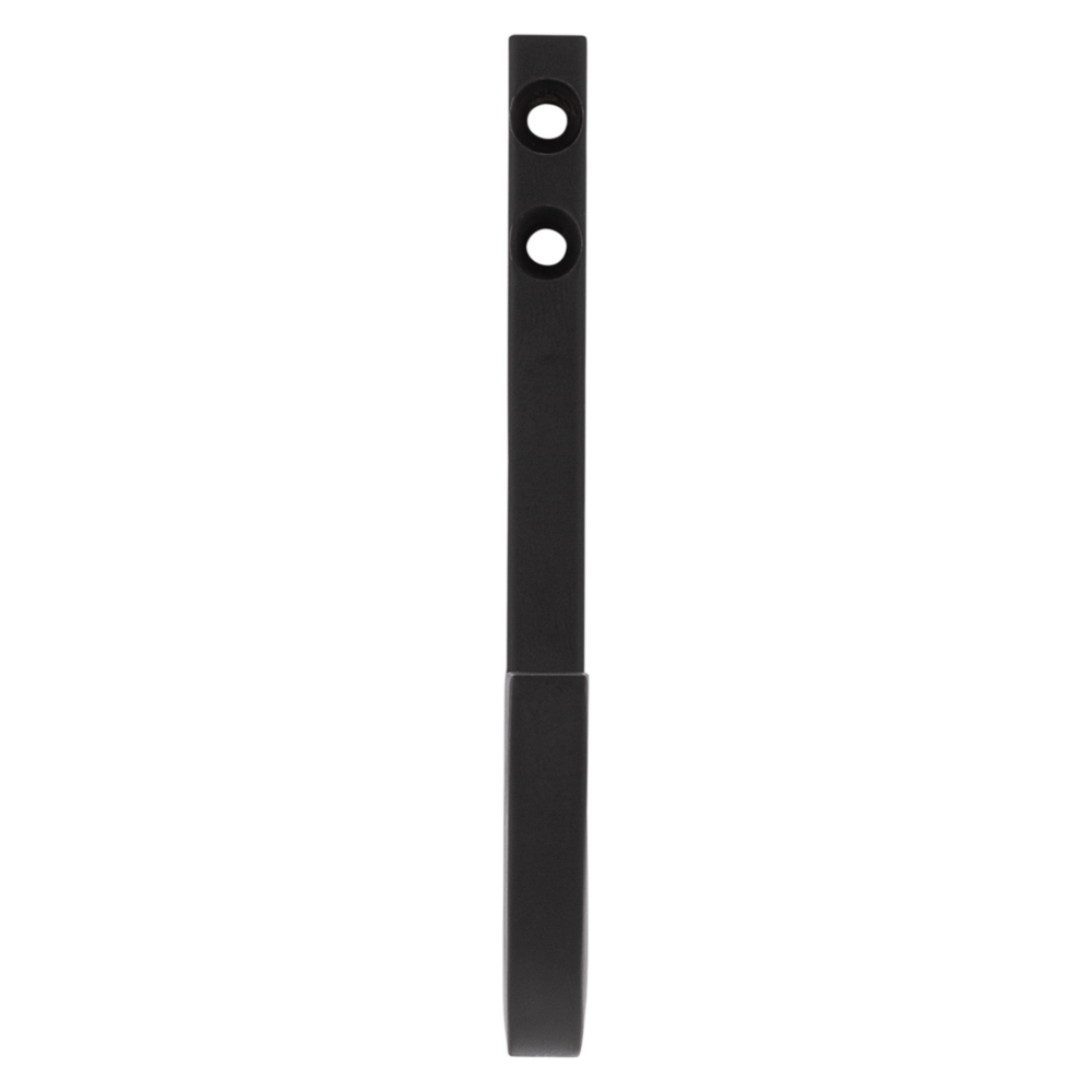 Matte black steel utility hook with two mounting holes for versatile storage and closet organization under $50