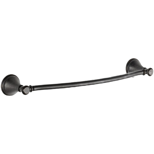 Curved Venetian bronze towel bar with elegant finials designed for bathroom home improvement projects