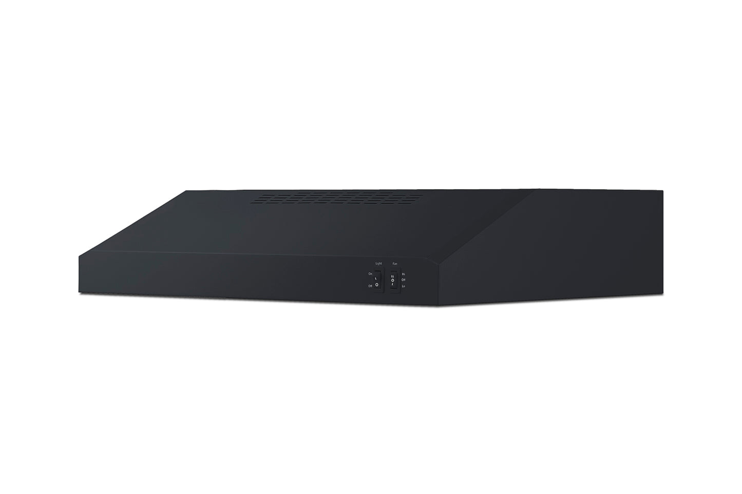Matte black under cabinet convertible range hood with digital controls, part of kitchen and appliance collections