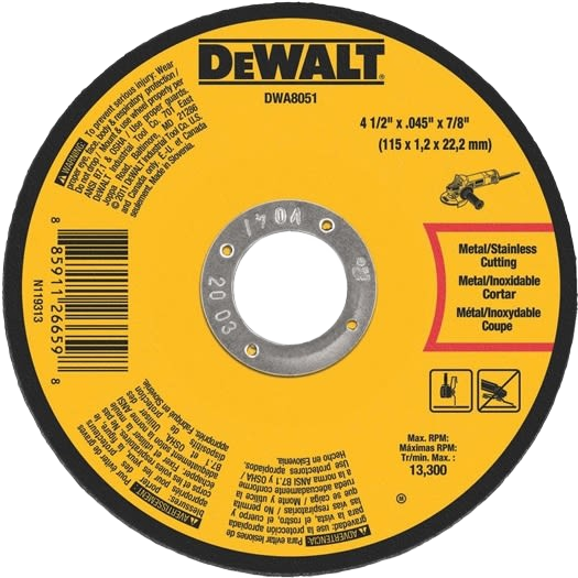 Yellow DEWALT cutting wheel designed for metal and stainless steel in power tool and woodworking accessories under $50 collection
