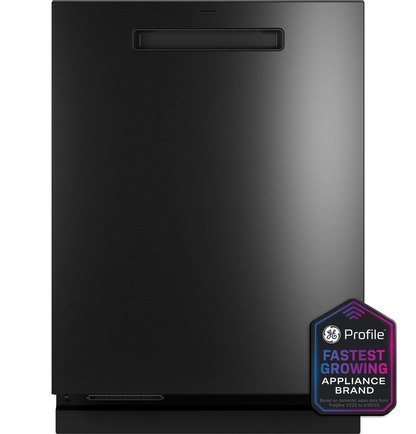 Black stainless steel dishwasher with recessed handle and energy-efficient appliance branding badge from Kitchen & Kitchenware collection