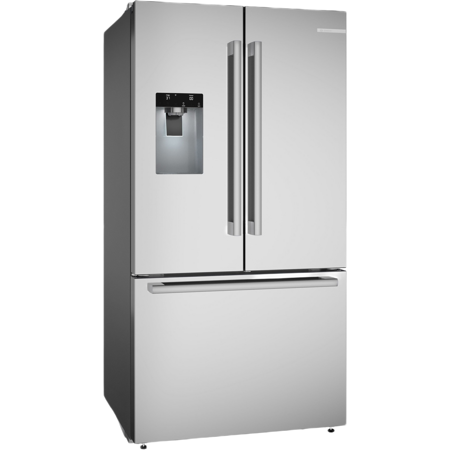 36-inch stainless steel French door refrigerator with bottom freezer and external water dispenser from Bosch Appliances collection