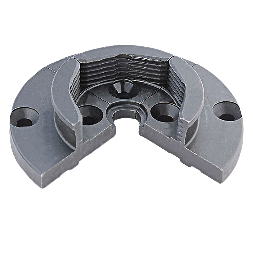 Profiled metal chuck jaw with threaded inner ring and mounting holes for tools and home improvement use