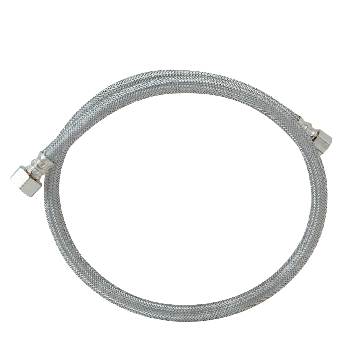 Braided stainless steel faucet connector with 3/8 inch compression and 1/2 inch female fittings for plumbing repair.