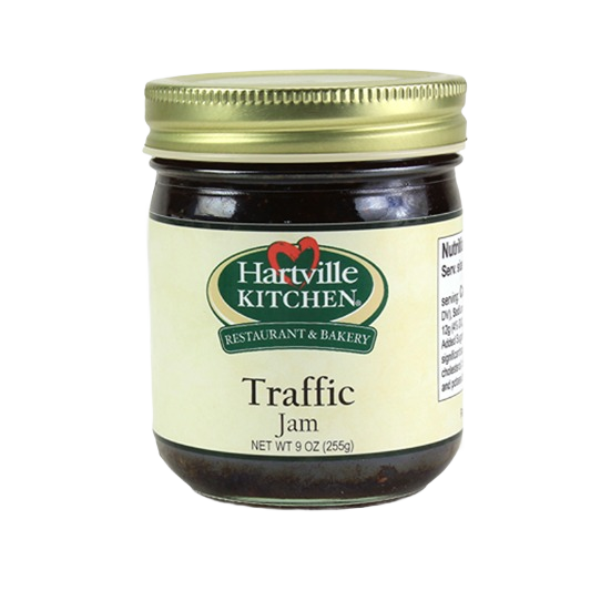 9 oz jar of Hartville Kitchen Traffic Jam with strawberries, raspberries, cherries, and cranberries in Jams & Jellies collection