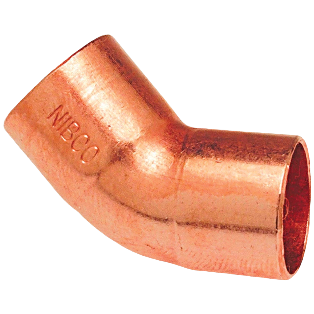 Copper elbow fitting with 45-degree bend for plumbing and copper pipe connections in home improvement collections