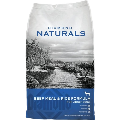 40 lb. bag of Diamond Naturals beef meal and rice dog food for adult dogs in pet food collections