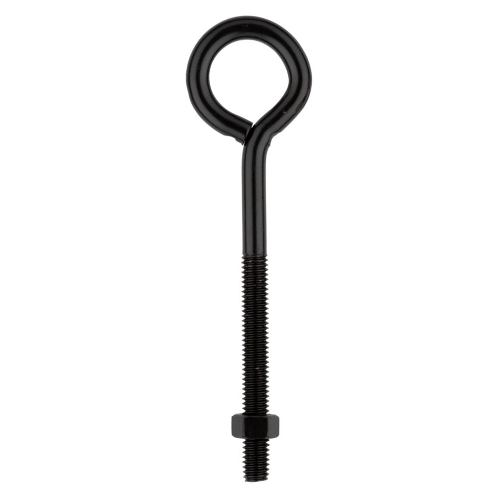 Black eye bolt with threaded shaft and hex nut for secure fastening in hardware, fasteners, and home improvement under $50 tools collection