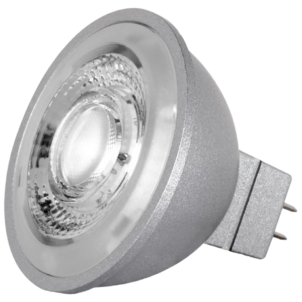 Compact silver LED bulb with GU5.3 base designed for efficient home improvement lighting applications
