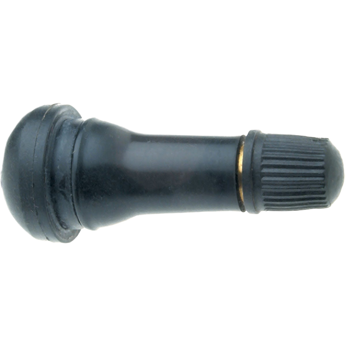 Black rubber tire valve stem with metal core and threaded cap for tools and home improvement use