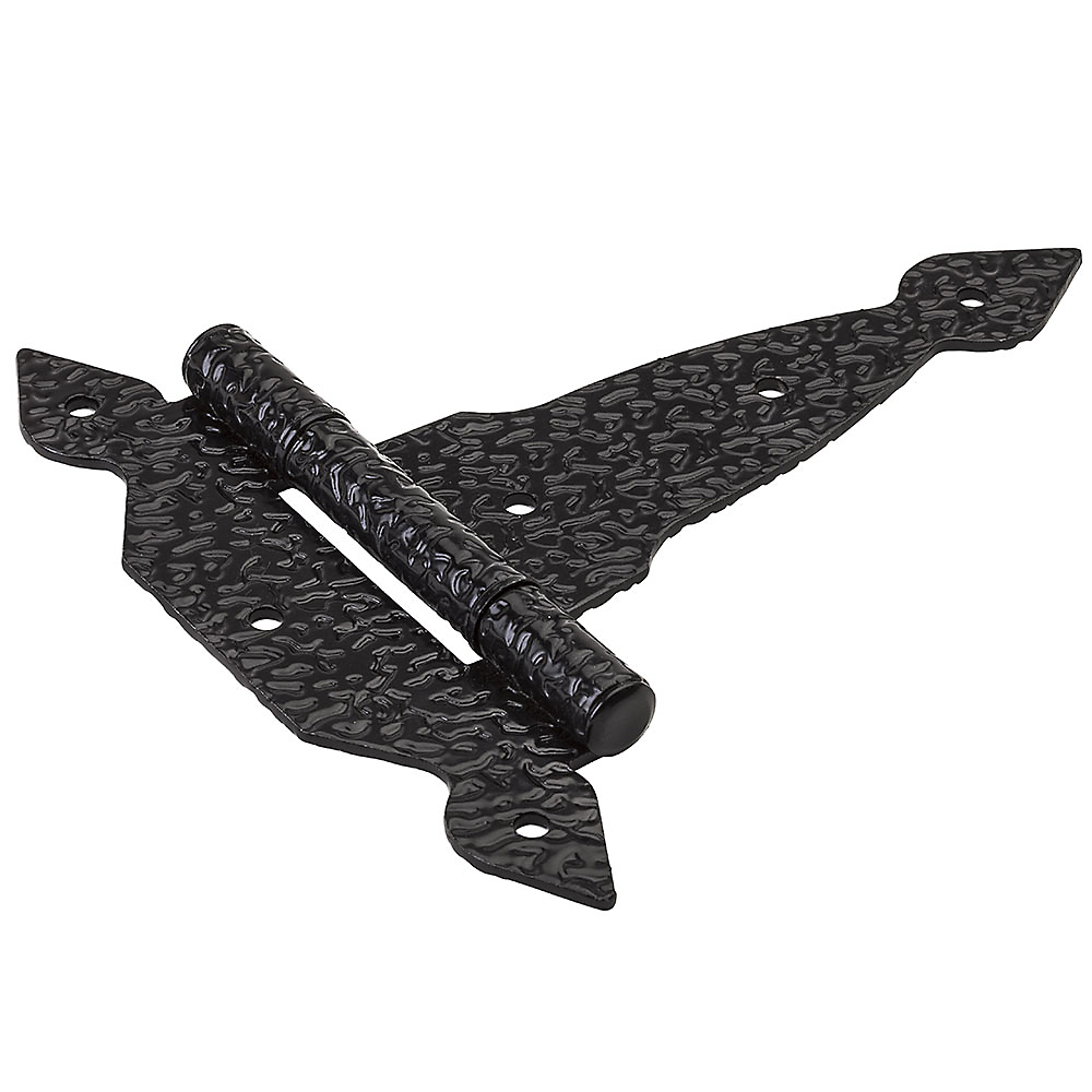 6-inch black decorative spear T-hinge with surface mount design for home improvement and sliding door hardware under $50