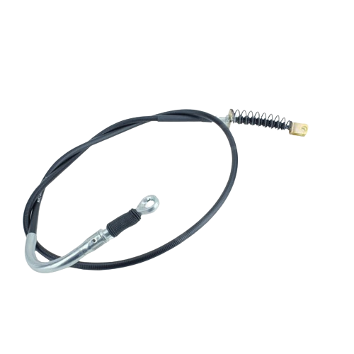 Flexible black park brake push pull cable with metal fittings and protective coil spring for outdoor equipment use