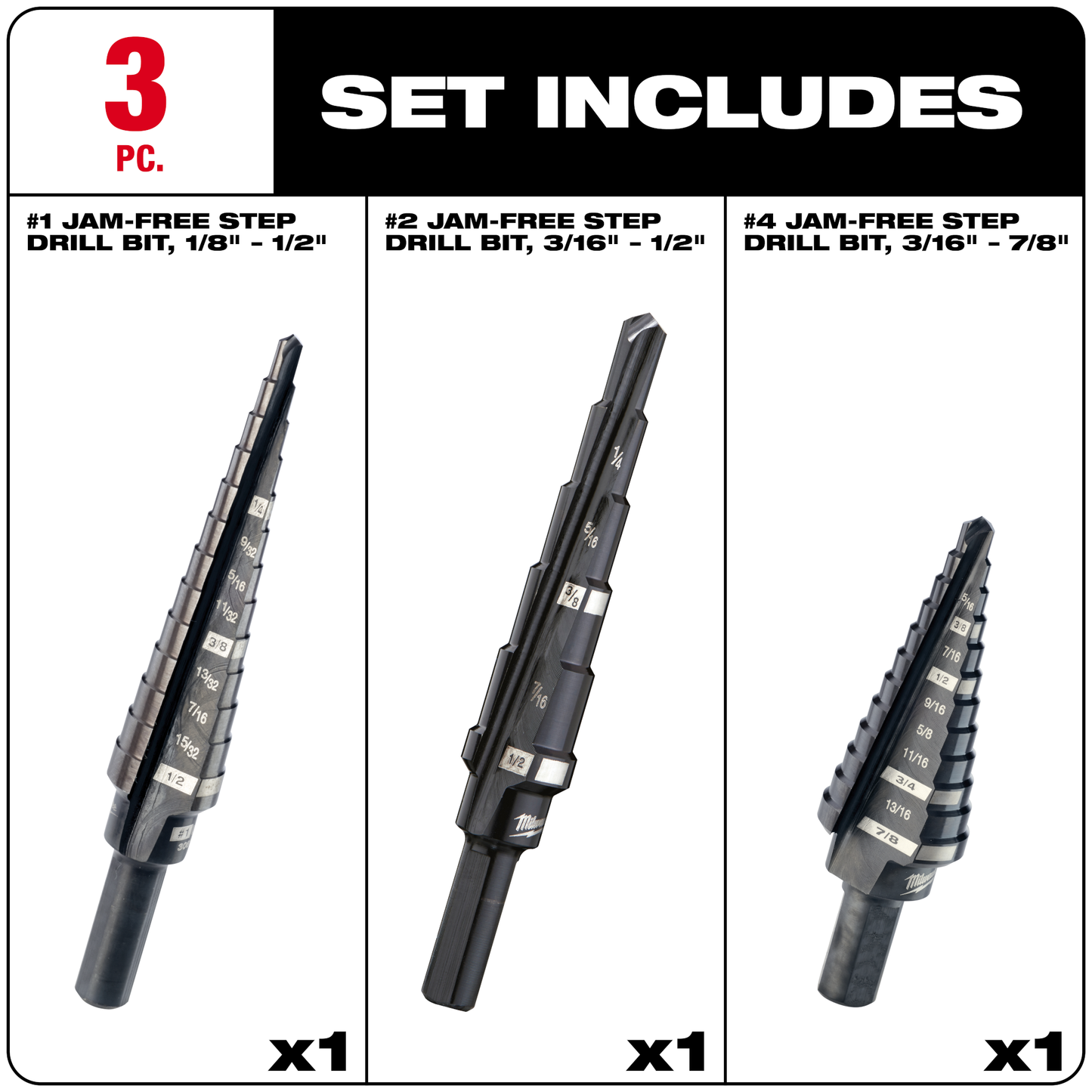 Milwaukee 3PC Step Drill Bit Set