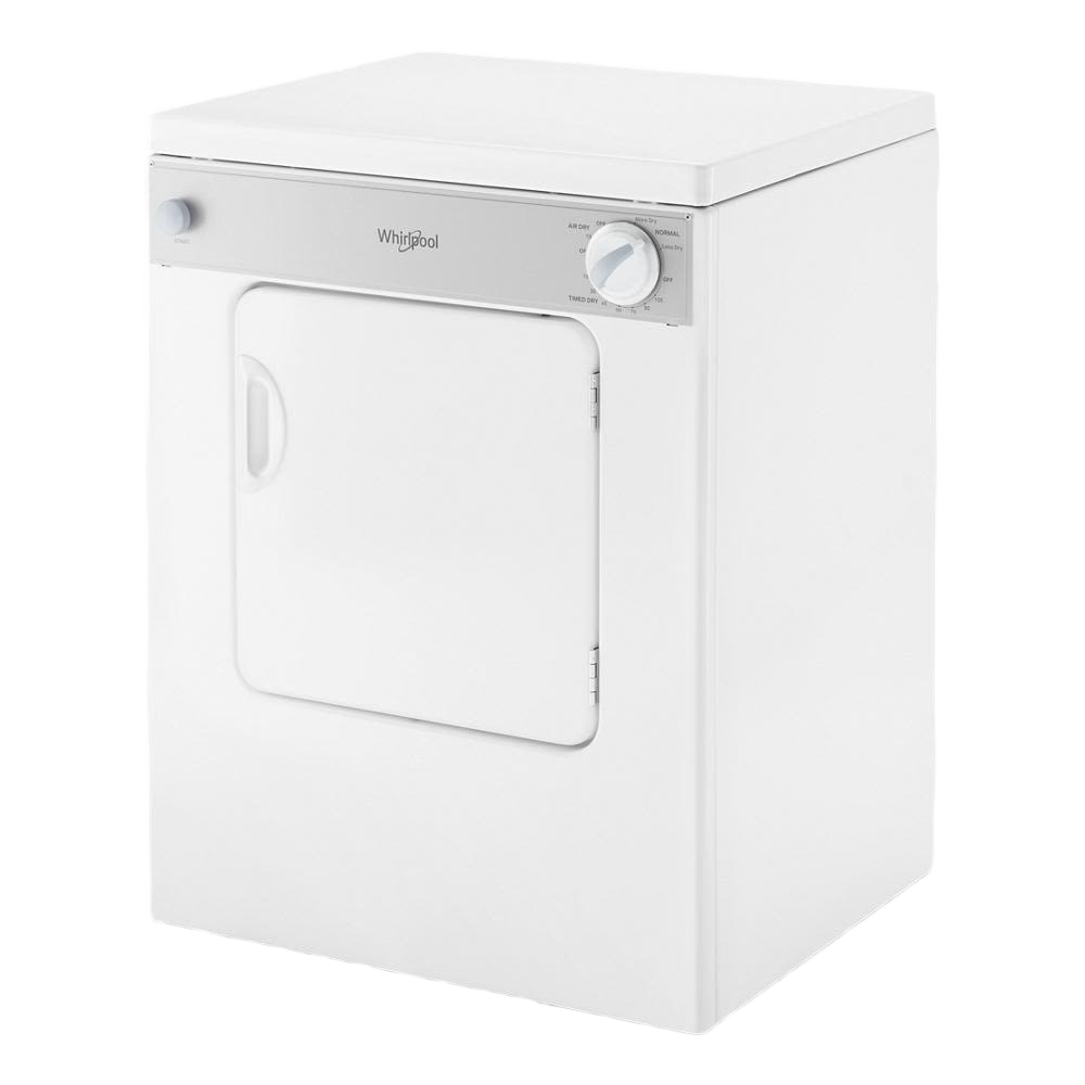 White compact front load dryer with control dial and recessed door handle in Dryers and Appliances collection