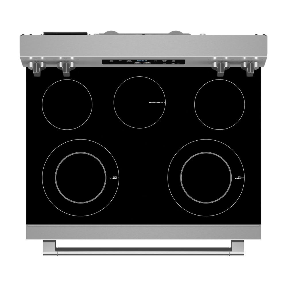 30-inch electric range with edge-to-edge ceramic glass cooktop and digital control knob in kitchen appliances collection