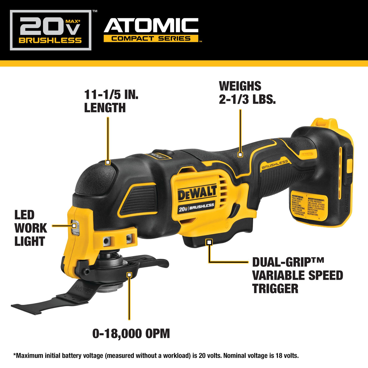 DEWALT ATOMIC 20V MAX* Lithium-Ion Cordless Brushless 4-Tool Combo Kit w/(2) 2.0Ah Batteries