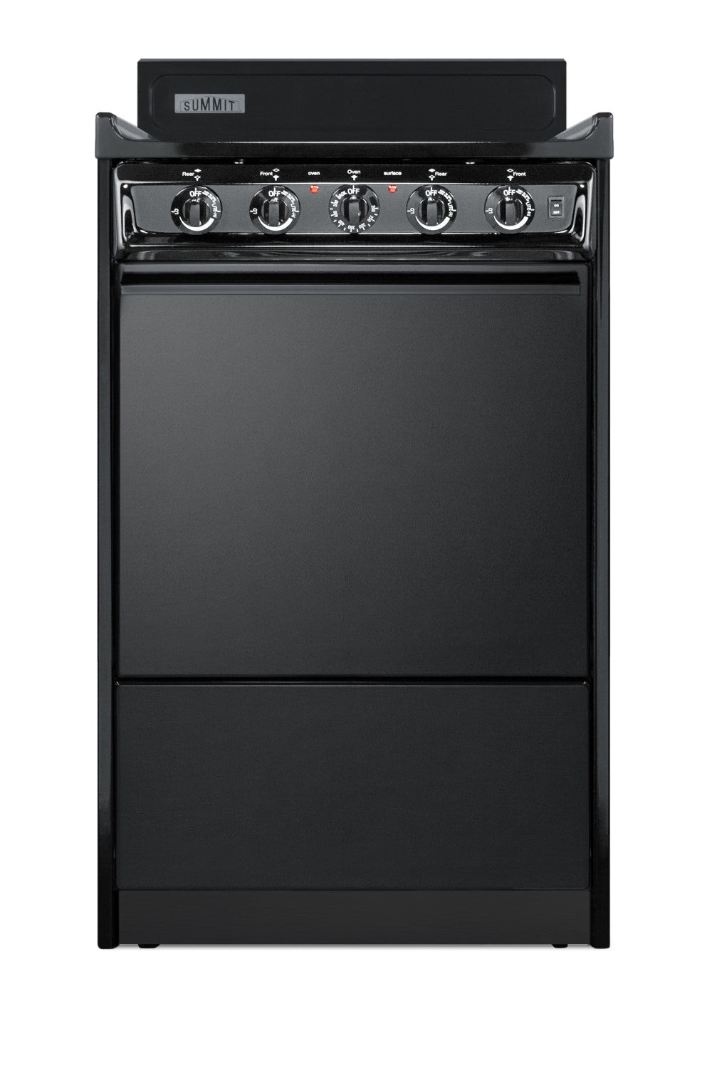 Compact black electric coil range with control knobs and oven door for home kitchen use and improvement projects