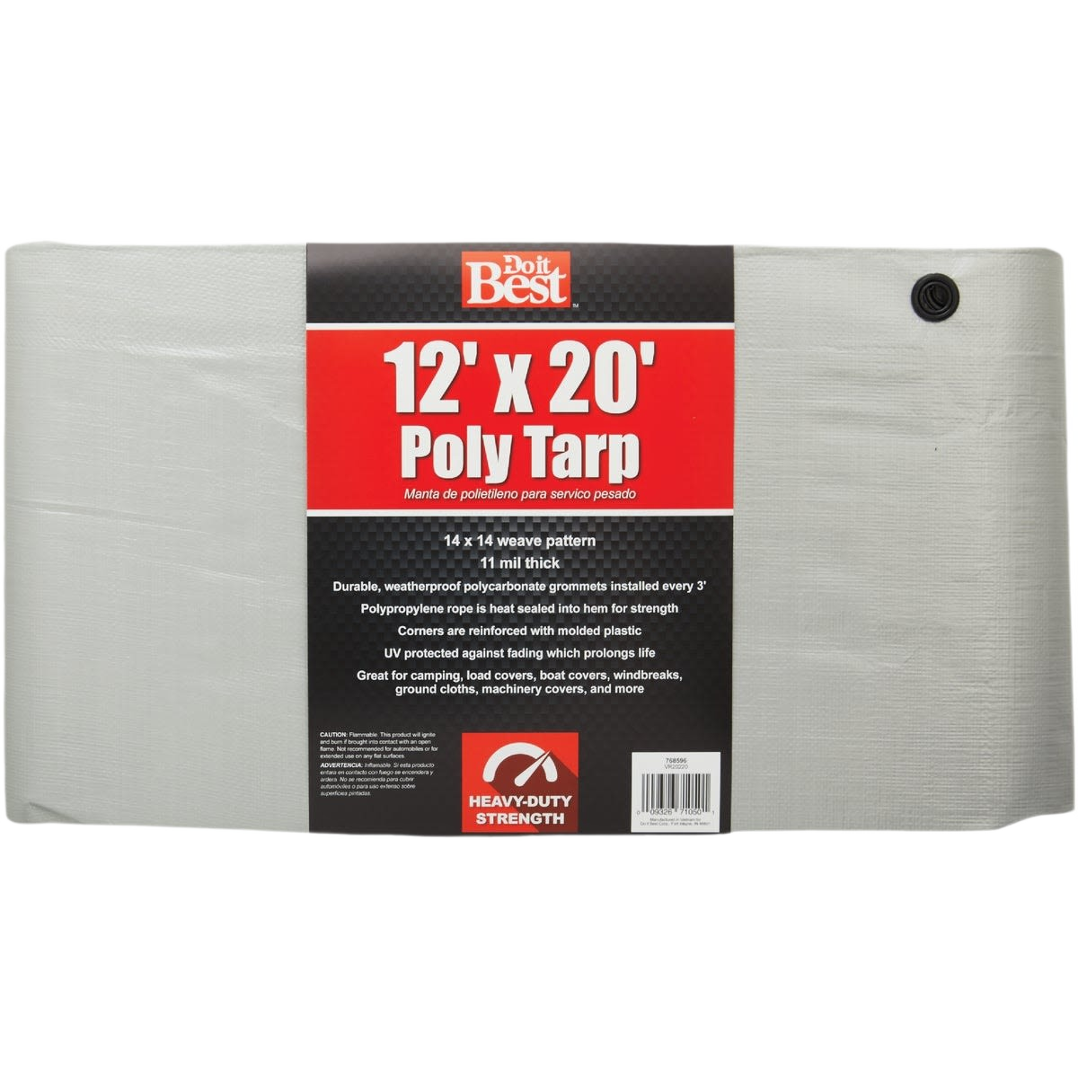 Silver woven heavy-duty poly tarp with reinforced corners and grommets for durable home improvement use