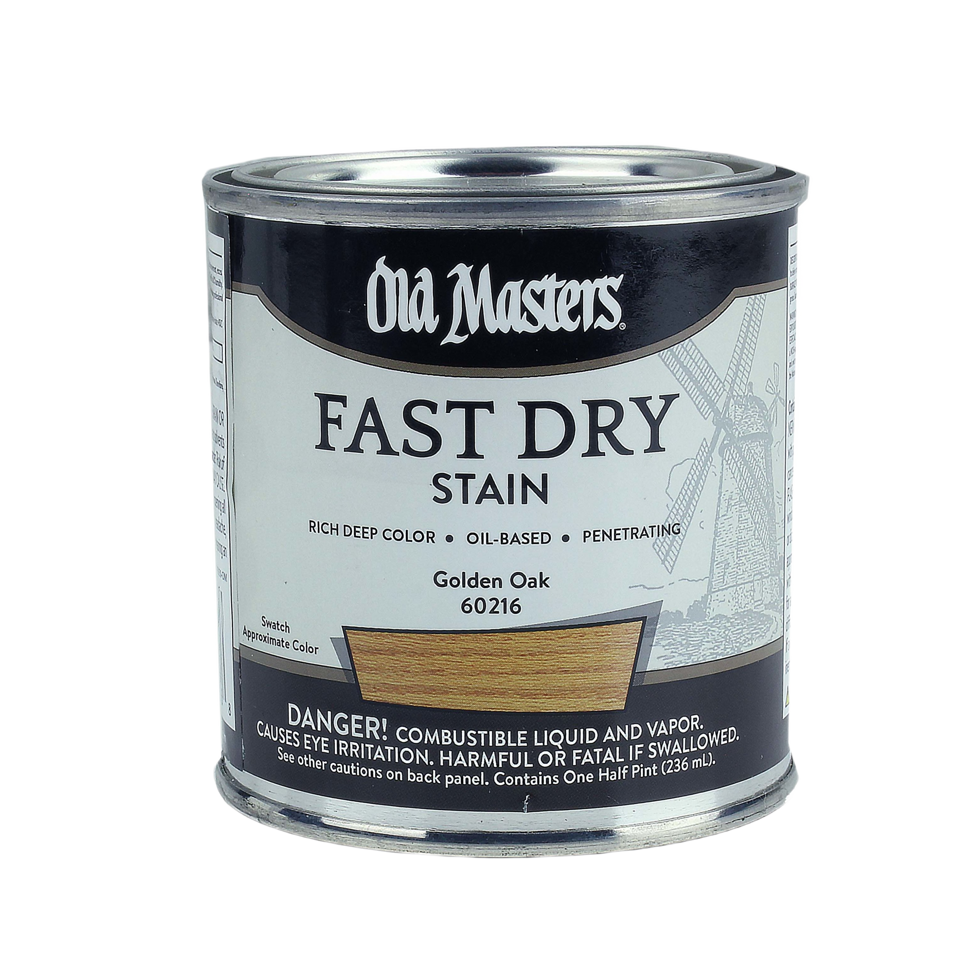 Quart can of oil-based golden oak fast dry stain for interior wood finishing in stains and sealers collections
