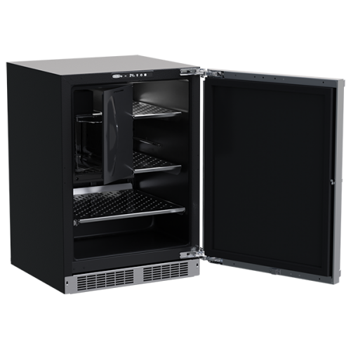 24-inch built-in refrigerator freezer with crescent ice maker, stainless steel trim, and adjustable interior shelves from Appliances collection