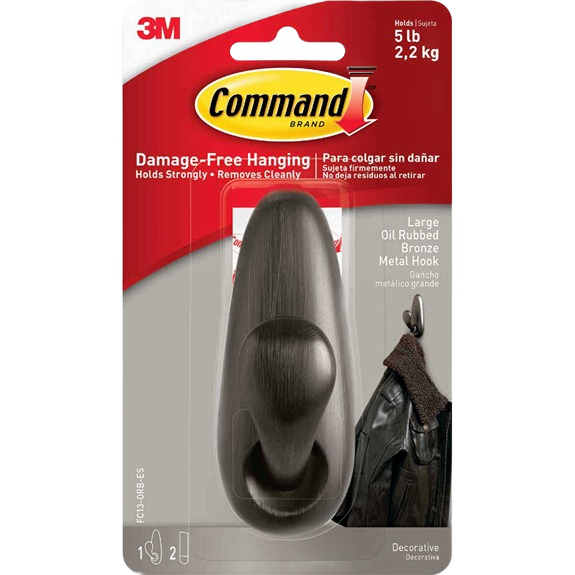 3M Command large oil rubbed bronze metal adhesive hook for damage-free hanging in hardware and fasteners collections under $50