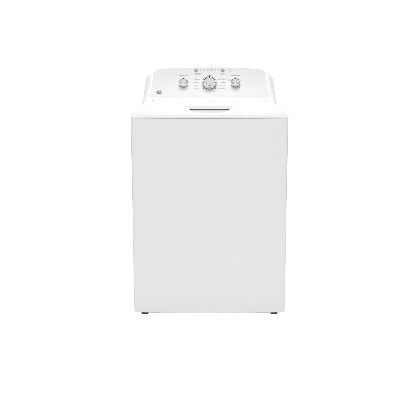 White top load washer with control knobs and lid handle, part of washers and appliances for home improvement.