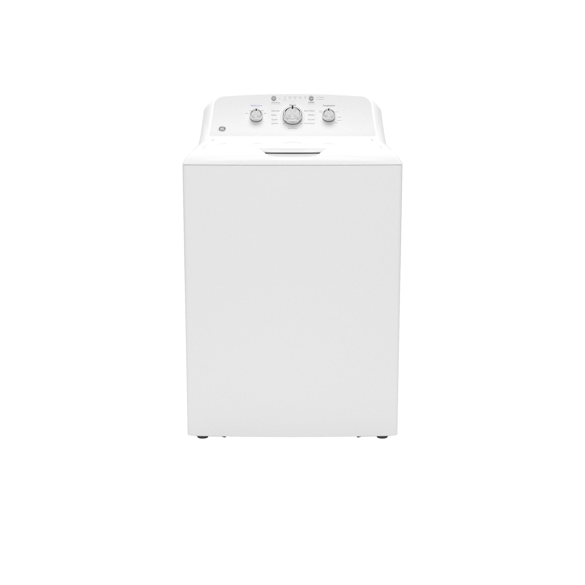 White top load washer with control knobs and lid handle, part of washers and appliances for home improvement.