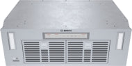 Built-in stainless steel custom insert hood with vent grilles for modern kitchen appliance collection