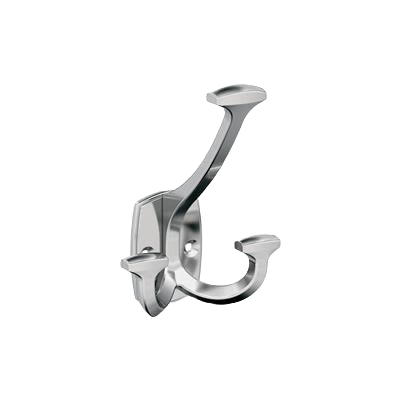 Polished chrome three prong wall hook designed for organizing coats and accessories in home improvement projects