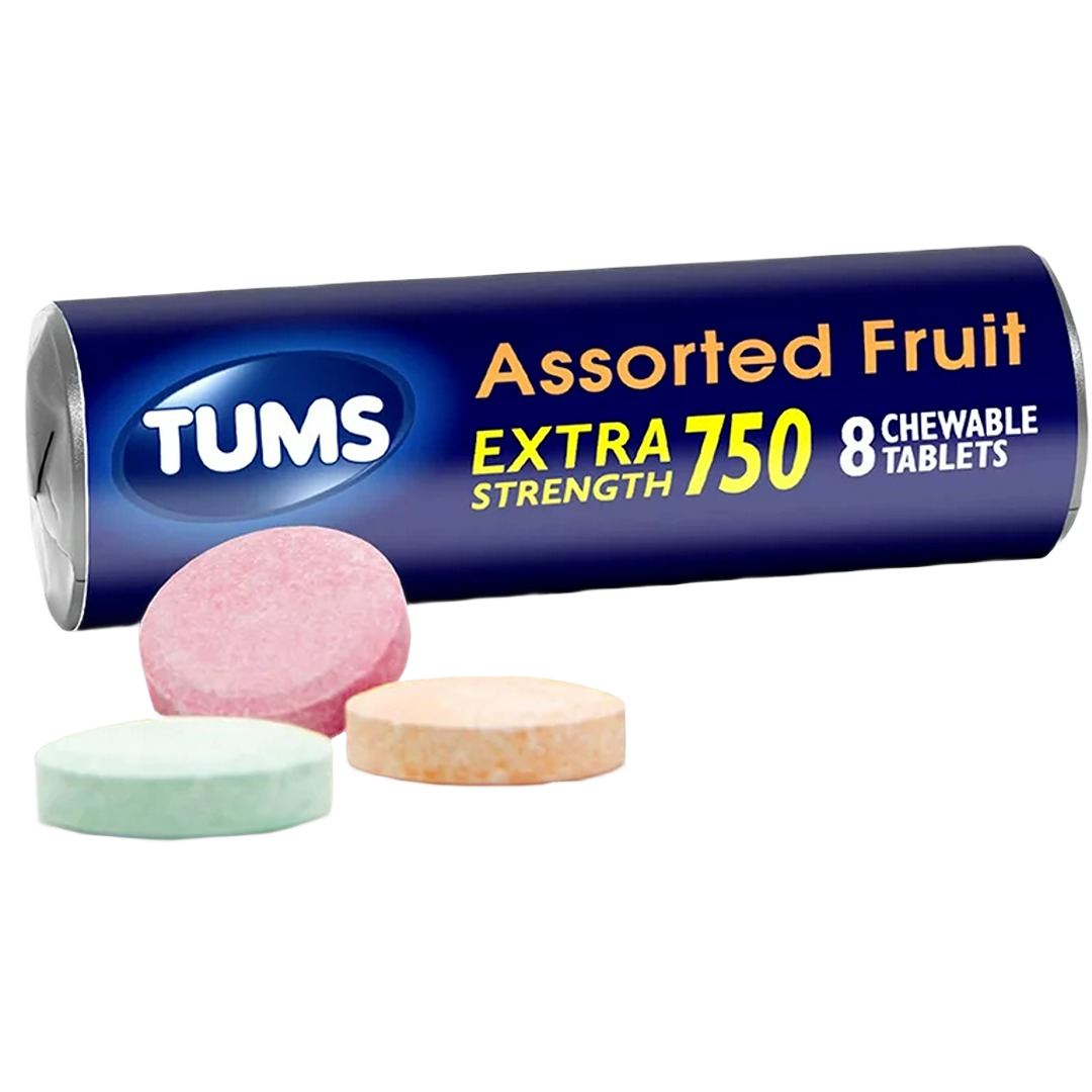 Tube of Tums antacid with eight assorted fruit-flavored chewable tablets for fast relief in Health & Beauty collection under $50
