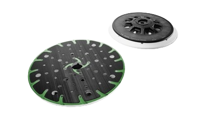 Black and green Fusion-Tec sander backing pad designed for tools and home improvement applications