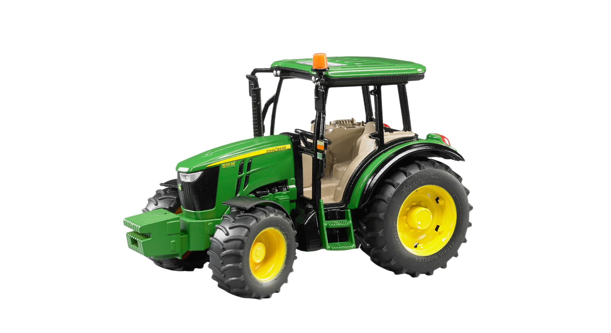 Green and yellow Bruder tractor replica with detailed cabin and rugged tires for realistic farm or home improvement display