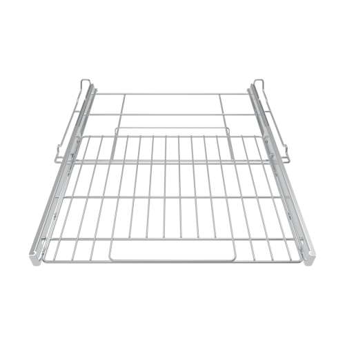 Stainless steel oven rack with extendable sliding rails designed for ranges and kitchen appliances collection