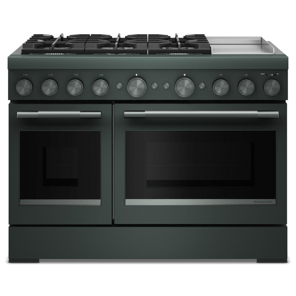 48-inch dual fuel range with six gas burners, electric griddle, and double ovens for kitchen and home improvement